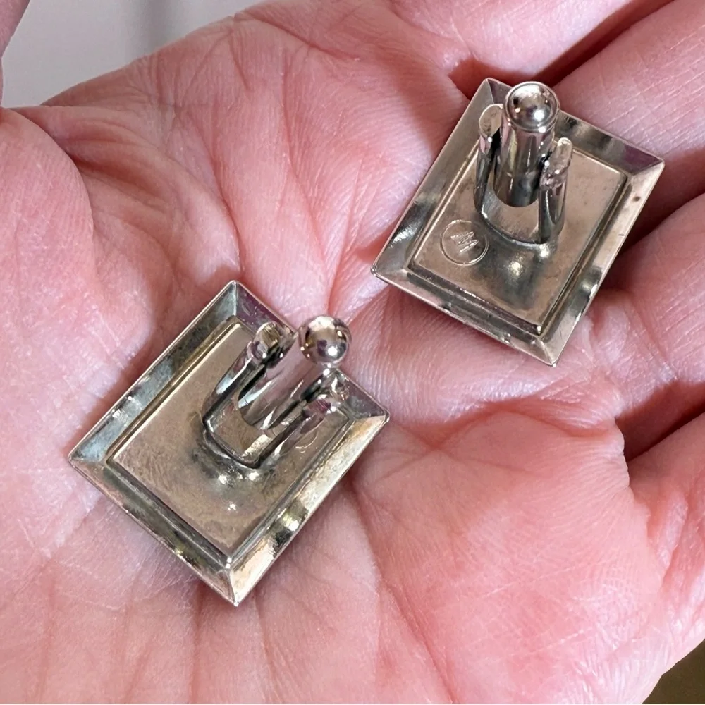Vintage Mid century modern oversized silver black art deco Cufflinks